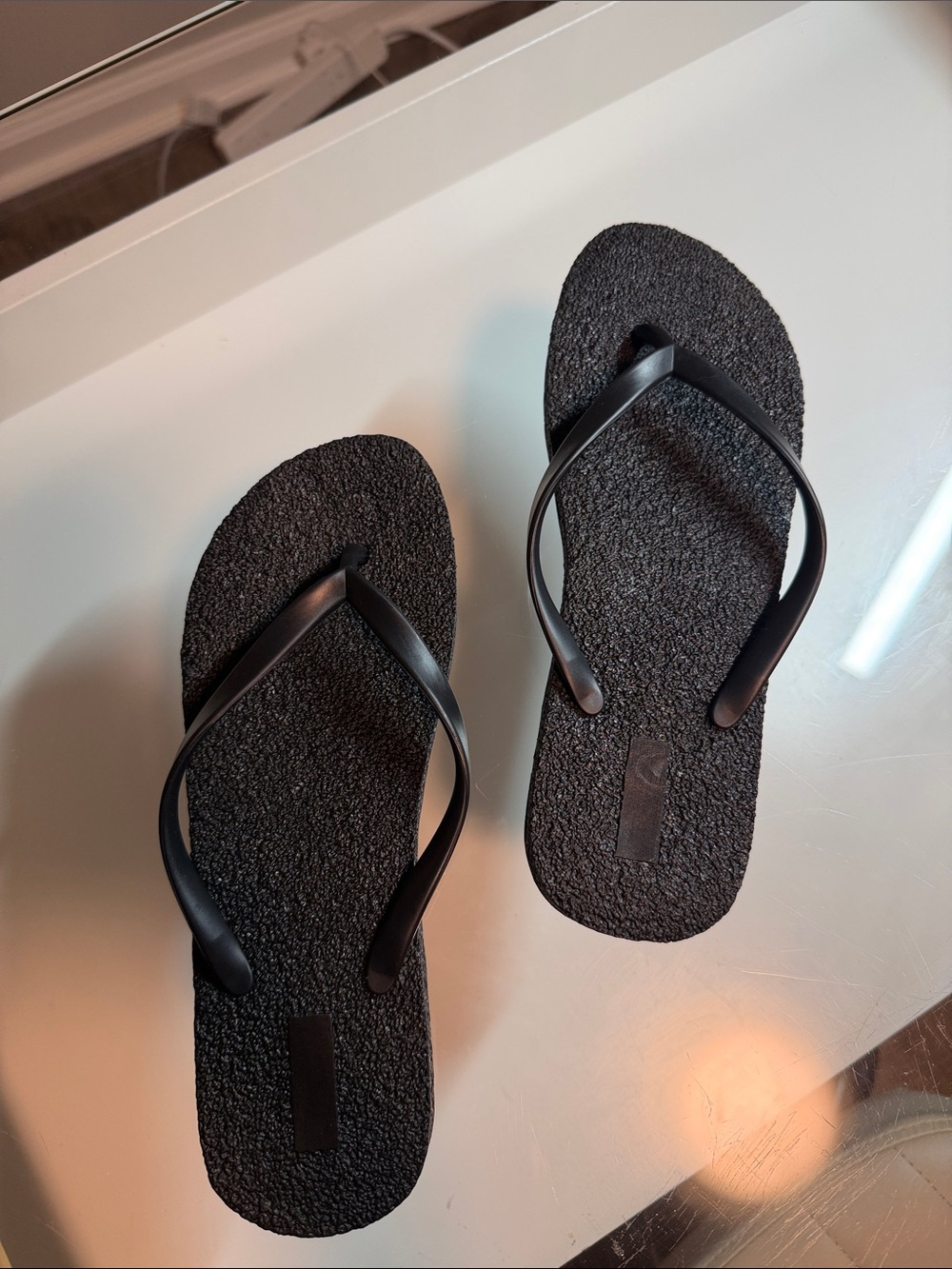 New Black Textured Flip Flops